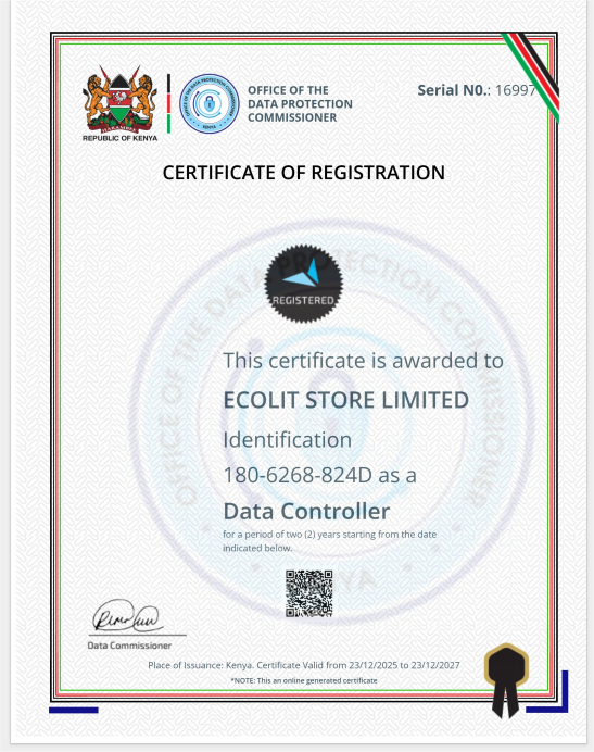 Ecolit Store Certificate